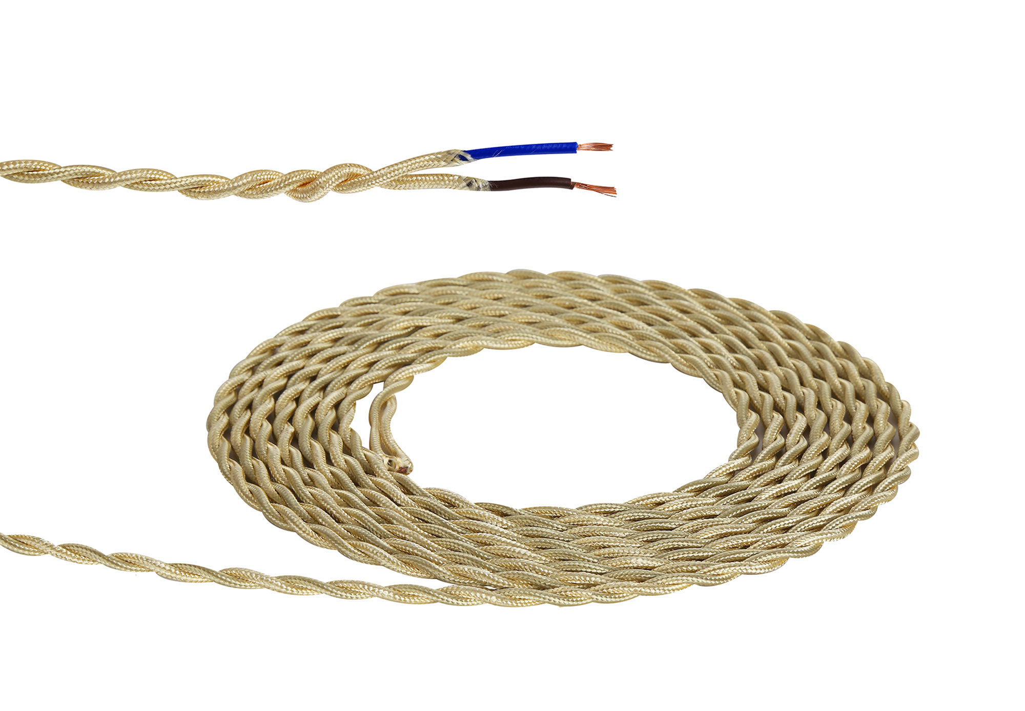 D0245  Cavo 1m Pale Gold Braided Twisted 2 Core 0.75mm Cable